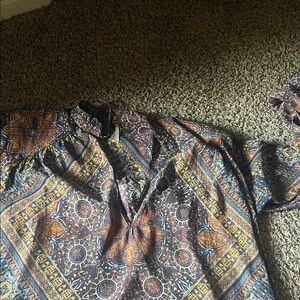 Free People Geometric Pattern Blouse - Blue and Brown